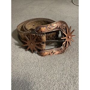B.B. Simon Vintage Western Belt Cowhide Rhinestone Star Concho Buckle Size M